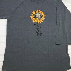 NEW M LuLaRoe Randy Raglan Sleeve Top Sunflower Faith Graphic 3/4 Quarter Sleeve